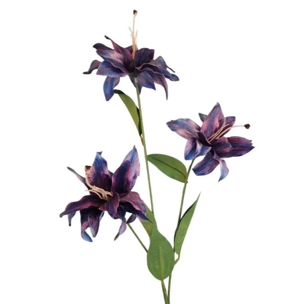 Luxury Artificial Tiger Lily Stem 34 Inch | Purple Blue Faux Lily | Designer Art